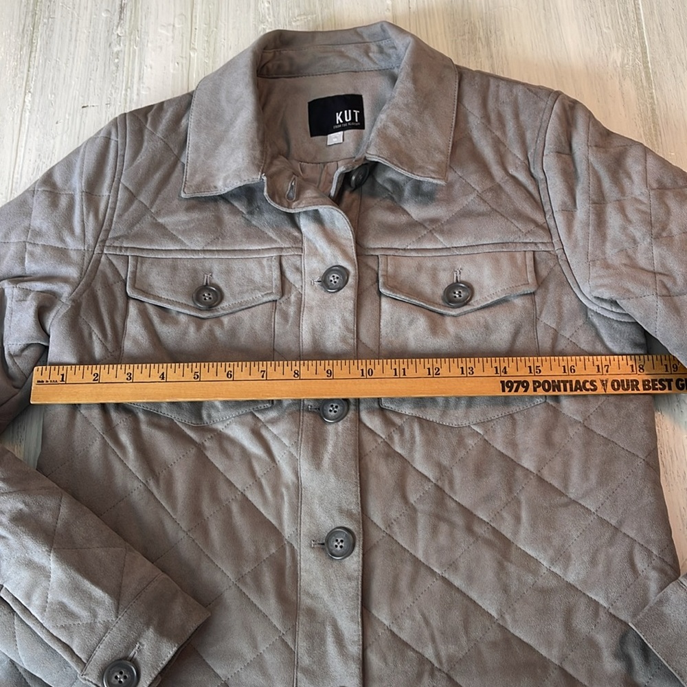 Kut From The Kloth Eleanor Gray Faux Suede Quilted Jacket Sz M - Picture 4 of 12